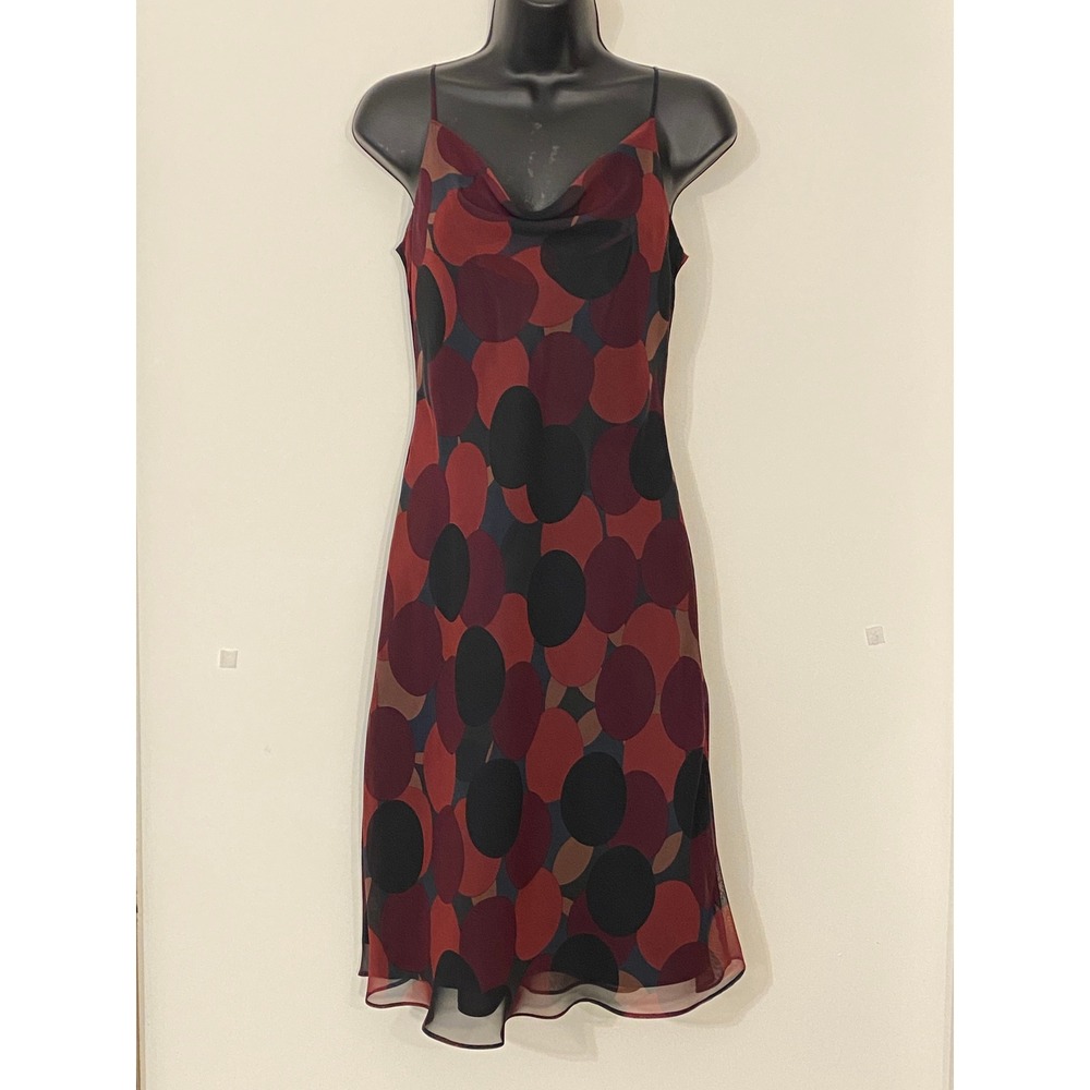 Vintage 90s Y2K Positive Attitude Burgundy Black Circle Cowl Neck Midi Dress 6